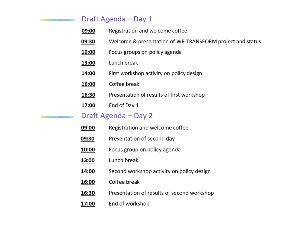 Agenda for the 6th Stakeholder Forum Workshop